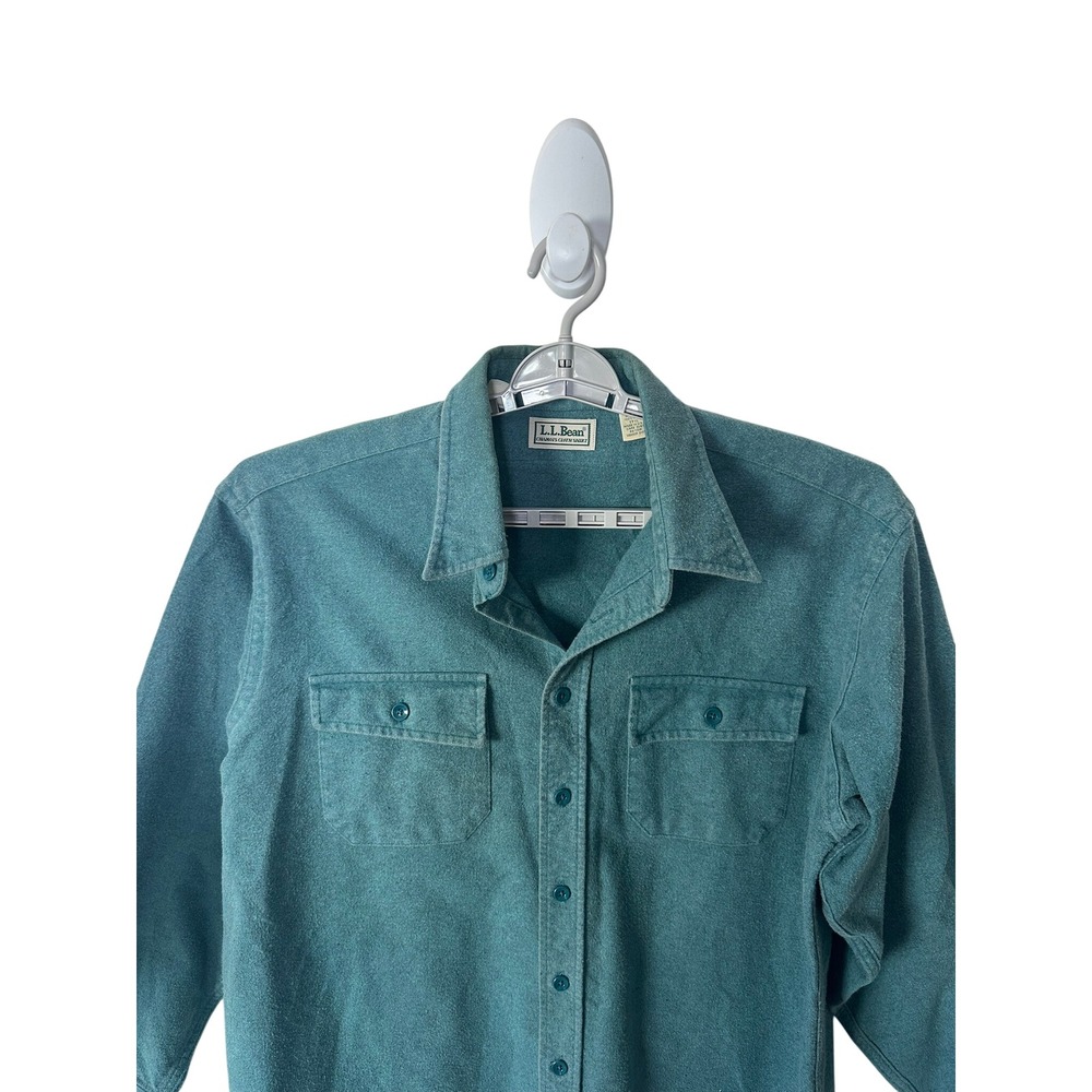 LL Bean Vintage 17.5 Tall Chamois Cloth Shirt Style 1612 Mens Teal Long Sleeve - Picture 2 of 9